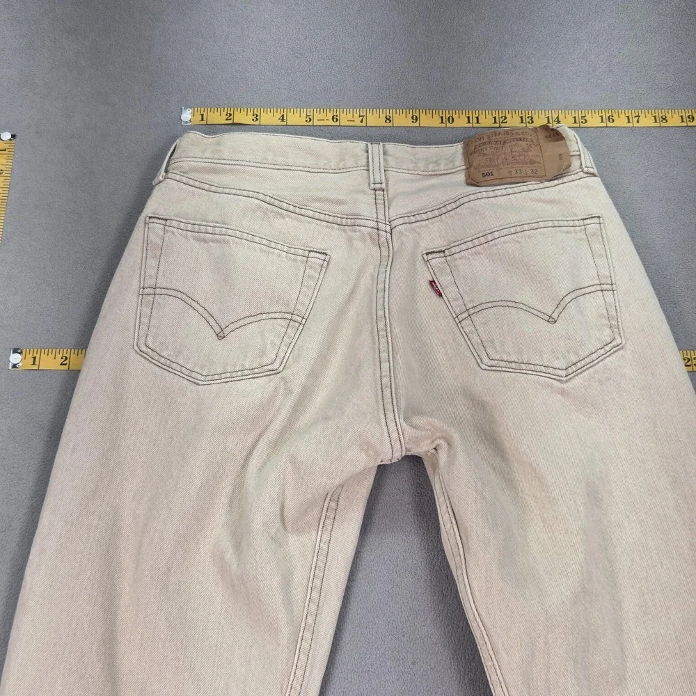 Vintage Levis 501 Jeans Mens Beige Denim Straight Button Fly Made USA‎ 90s 29x30